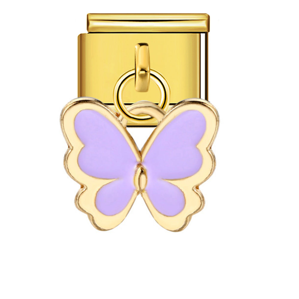 Charm Pendant Hook Style Italian Module Bracelet Titanium Steel Drip Oil Pattern DIY Bracelet Gift for Girls