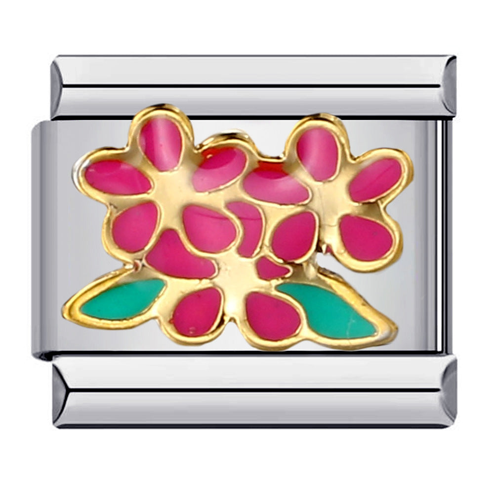 Flower Titanium Steel Drip Oil Welding Pattern Italian Module Bracelet Italian Charm Bracelet