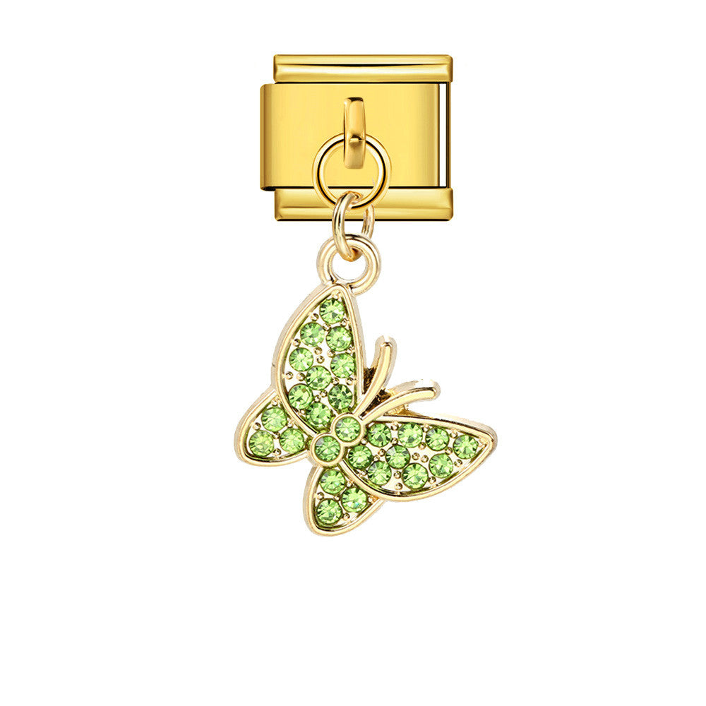 Fashion Diamond Butterfly Pendant Italian Modular Bracelet Gold Silver Elastic DIY Titanium Steel Chain