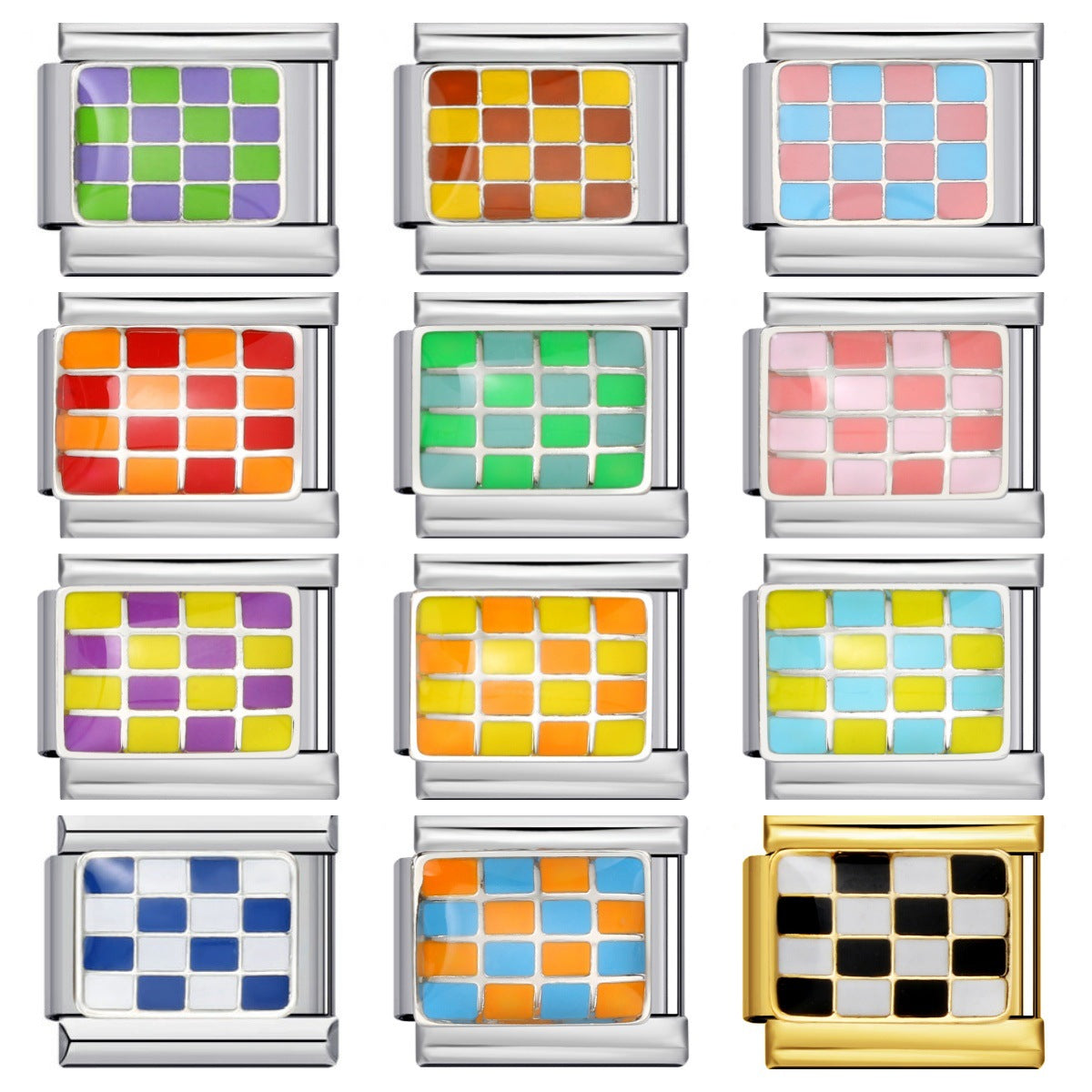 Fashion Color Checkerboard Series Italian Module Bracelet Titanium Steel Welding Drip Oil DIY Free Splicing Bracelet