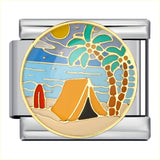 New River, Mountain, Seaside Scenery Italian Module Bracelet with Gold Plating and Oil Dripping DIY Welding Stainless Steel Bracelet