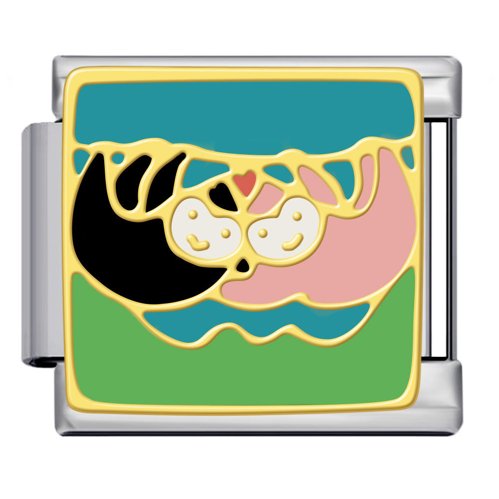 New River, Mountain, Seaside Scenery Italian Module Bracelet with Gold Plating and Oil Dripping DIY Welding Stainless Steel Bracelet