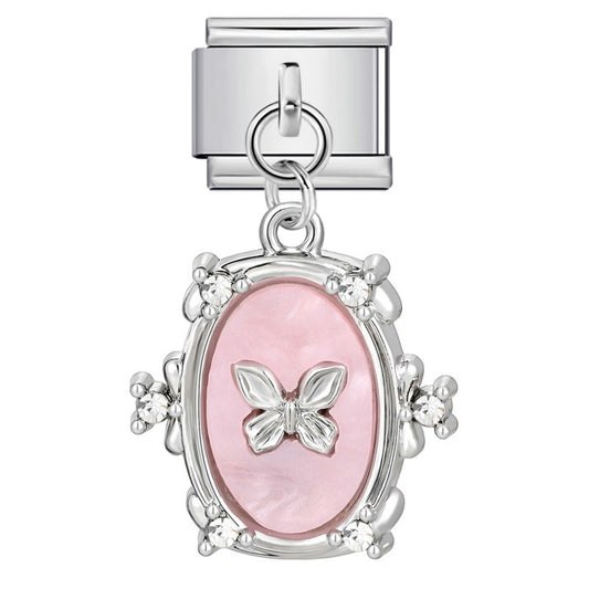 Elliptical Pendant Butterfly Titanium Steel Drip Oil DIY Italian Module Bracelet, Single Hook Splicing Elastic Bracelet