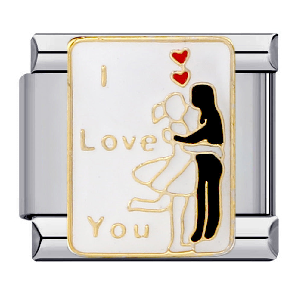 Romantic Valentine's Day Sweet Series Italian Module Bracelet Titanium Steel Welding Drip Oil Pattern DIY Bracelet