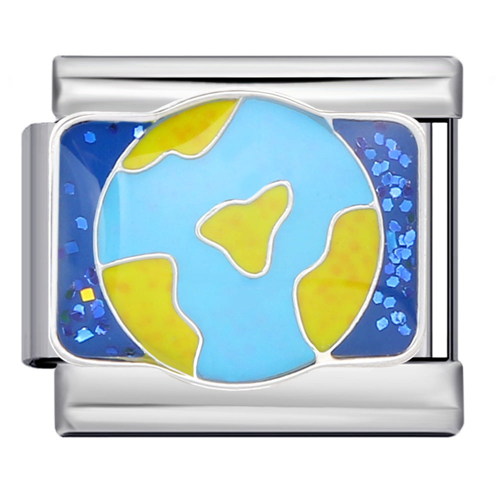 Space Planet Italy Module Bracelet Stainless Steel Welding Drip Oil Pattern DIY Elastic Personalized Bracelet