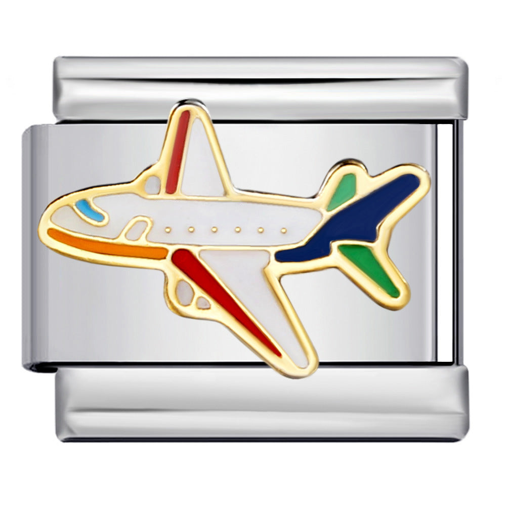 Italian Style Modular Bracelet with Transport Elements Titanium Steel Oil Dropping Design DIY Wristband