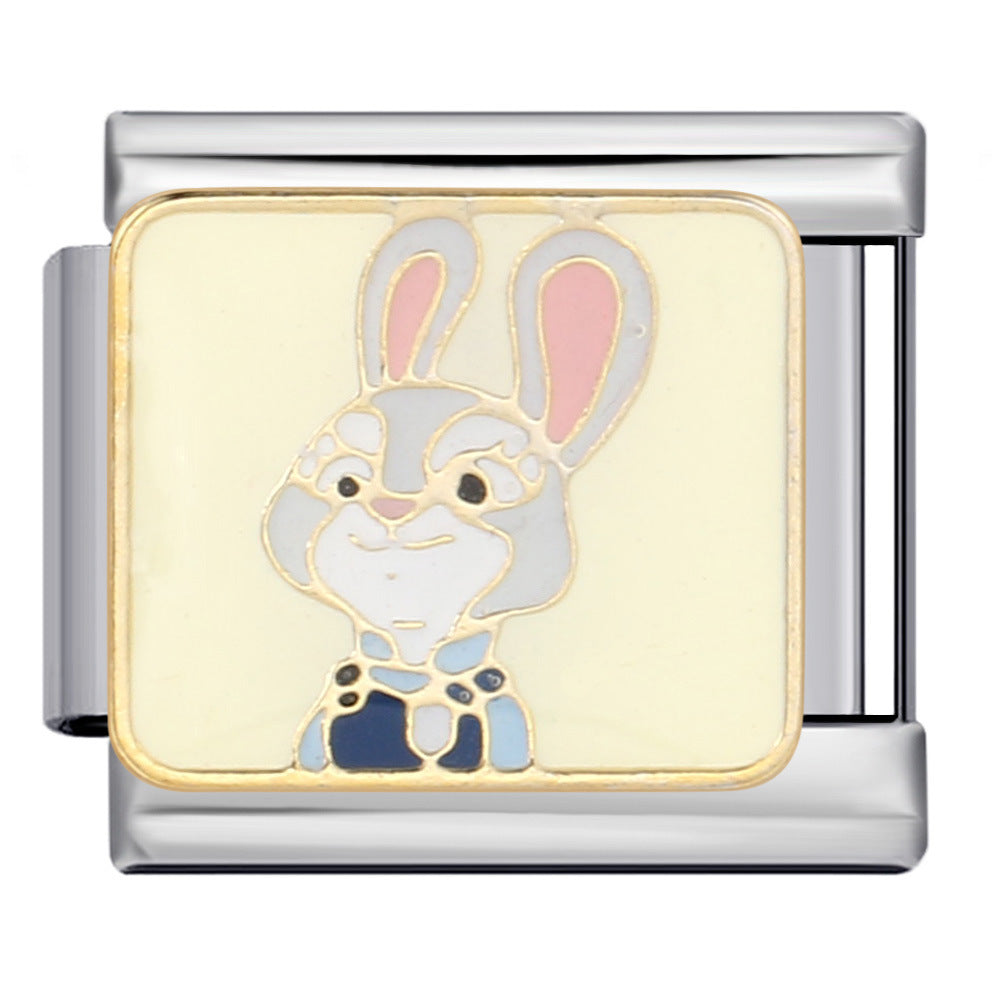 European and American Anime Italian Module Bracelet Stainless Steel Welding Gold Plating Drip Oil Cartoon DIY Elastic Splicing Bracelet