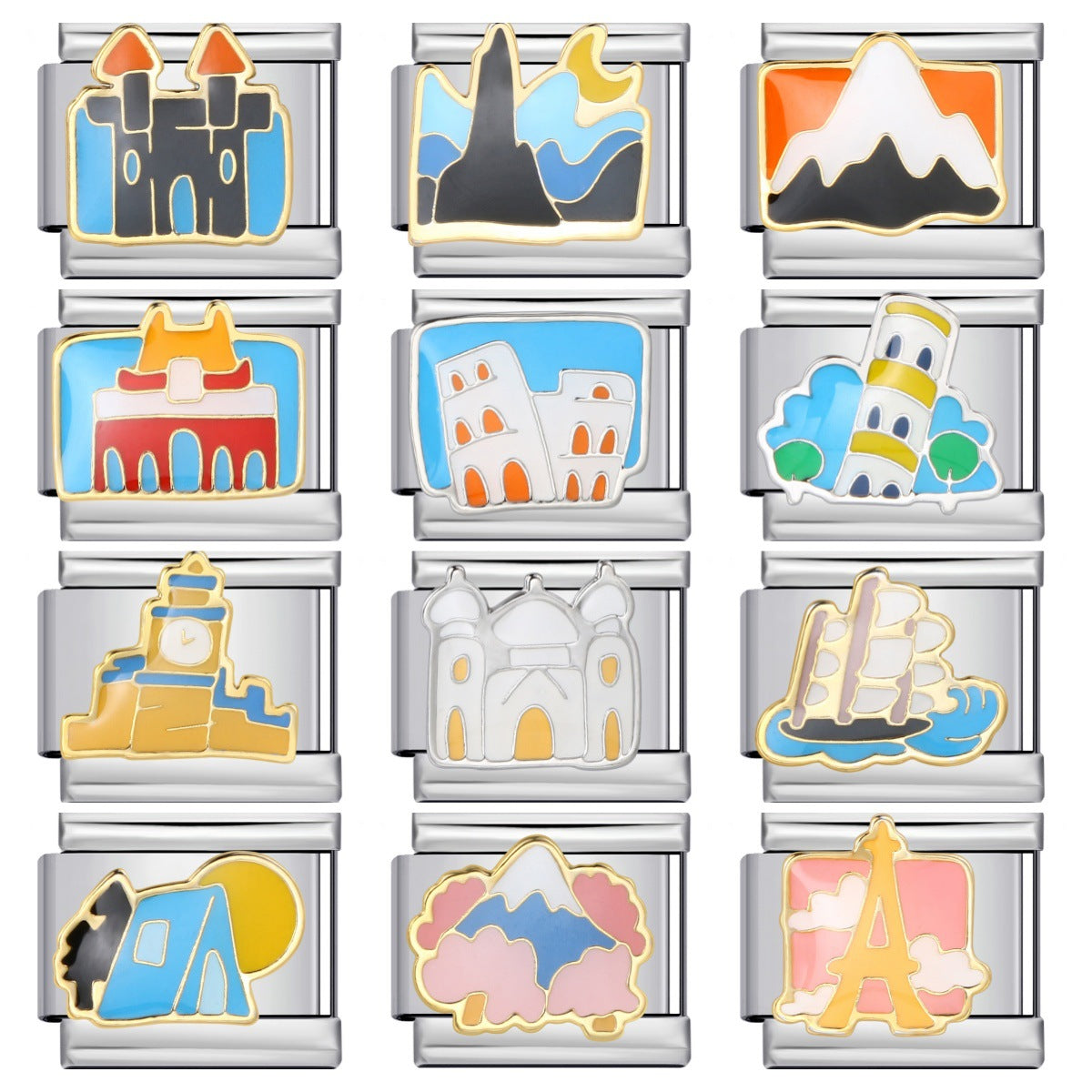 Architectural Logo Italian Module Bracelet DIY Welding Drip Oil Bracelet Elastic Splicing Stainless Steel Strap Chain