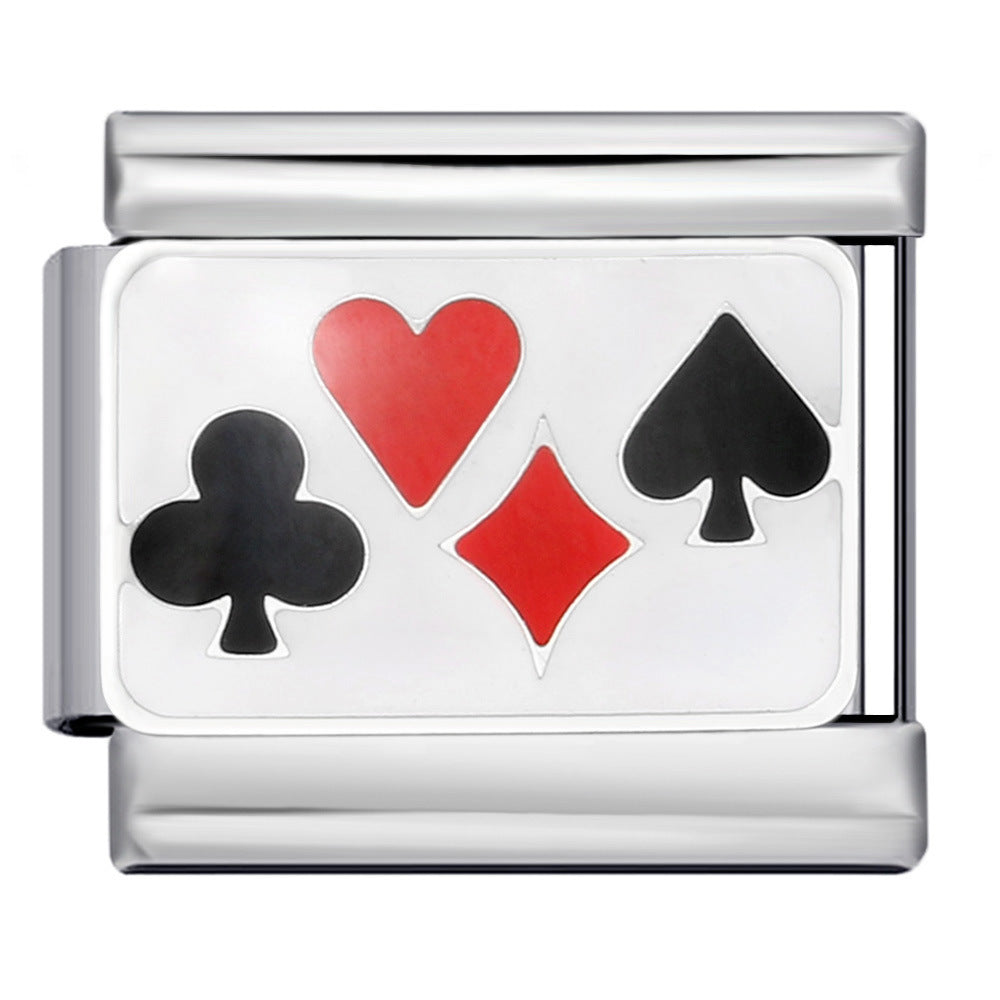 New Chess and Card Entertainment Stainless Steel Italian Module Bracelet Gold Plated Drip Oil Personalized DIY Welding Bracelet Wholesale