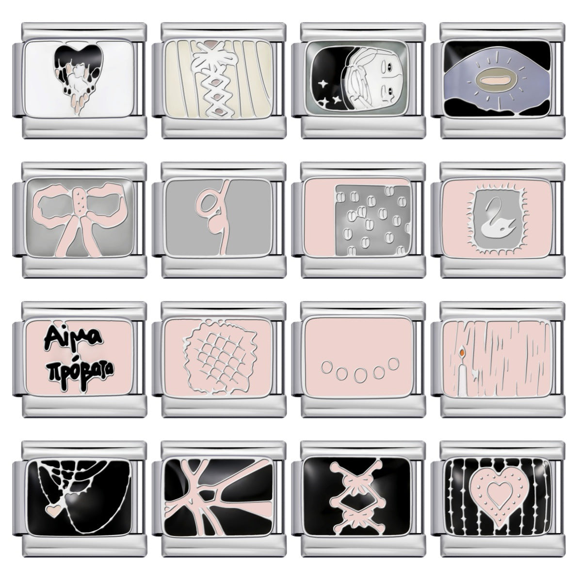 Pink Pattern Italian Module Bracelet Titanium Steel Welding Drip Oil Pattern DIY Bracelet Gift for Girls