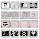 Pink Pattern Italian Module Bracelet Titanium Steel Welding Drip Oil Pattern DIY Bracelet Gift for Girls