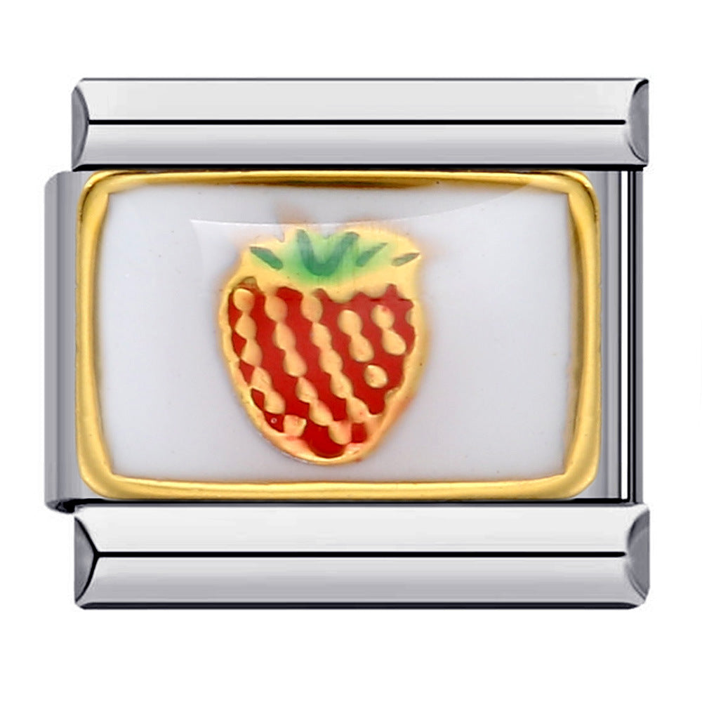 Fresh Titanium Steel Gold Plated Drip Oil Cartoon DIY Italian Module Bracelet Stainless Steel Welded Pattern Strap Chain