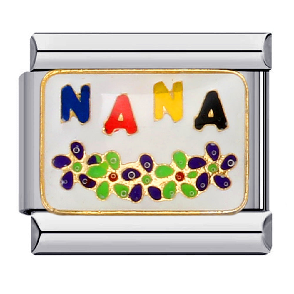 Family Elements DIY Elastic Bracelet Stainless Steel Welding Drip Oil Italian Module Bracelet Accessories Wholesale