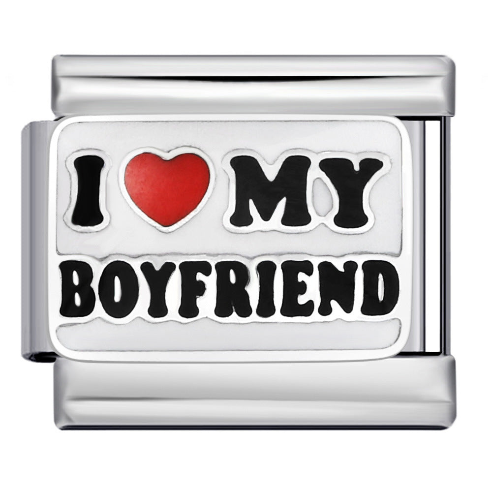 New Italian Module Bracelet Stainless Steel Welding Drip Oil Personalized English DIY Bracelet Accessories Wholesale