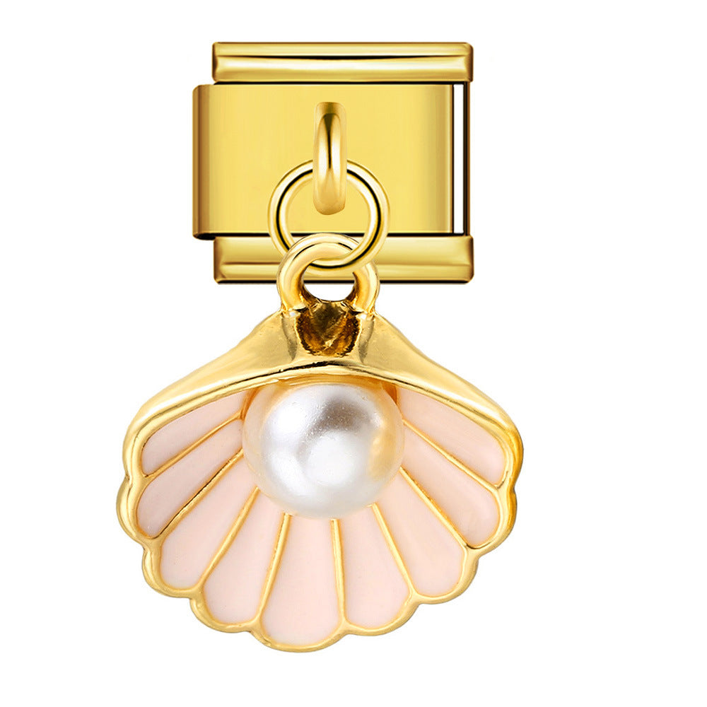 New Pearl Gemstone Hook Pendant Italian Module Bracelet DIY Elastic Splicing Stainless Steel Bracelet