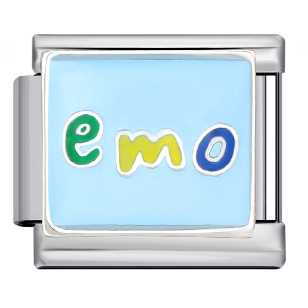 Long Letter Titanium Steel Welding Drip DIY Italian Module Bracelet Italian Charm Bracelet