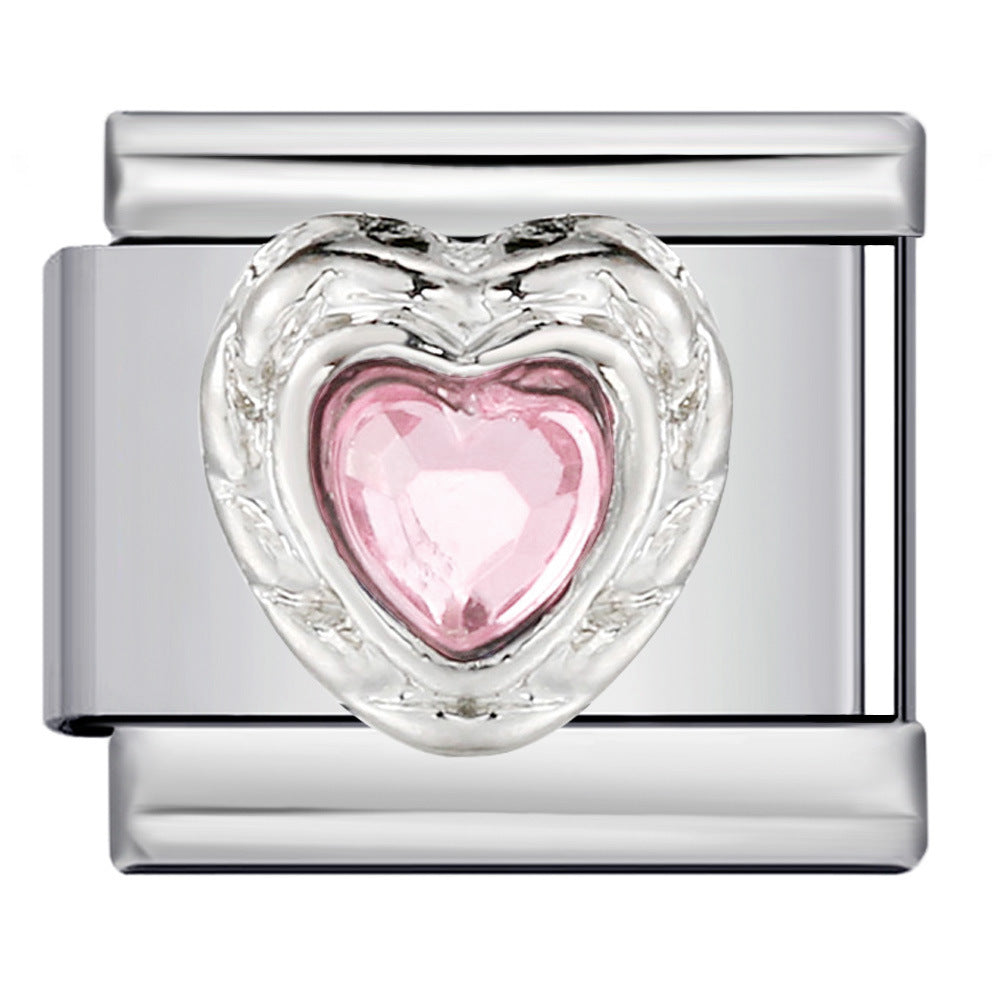 Micro Inlaid Zircon Heart-shaped Double Pendant Bracelet Accessory Titanium Steel DIY Free Splicing Italian Module Bracelet