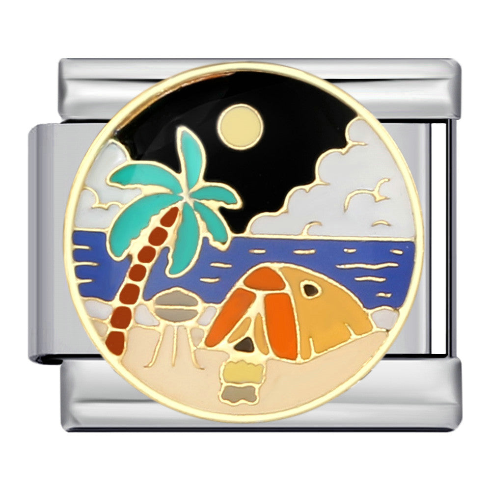 New River, Mountain, Seaside Scenery Italian Module Bracelet with Gold Plating and Oil Dripping DIY Welding Stainless Steel Bracelet