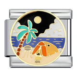 New River, Mountain, Seaside Scenery Italian Module Bracelet with Gold Plating and Oil Dripping DIY Welding Stainless Steel Bracelet