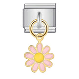 Single Silver Bottom Flower Pendant Italian Module Bracelet Stainless Steel Gold Plated Drip Oil DIY Hook Bracelet