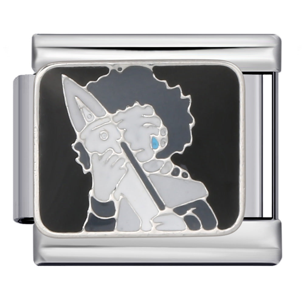 Italian Module Bracelet Peace Series Stainless Steel Welding Drip Oil Pattern DIY Elastic Splicing Strap Chain