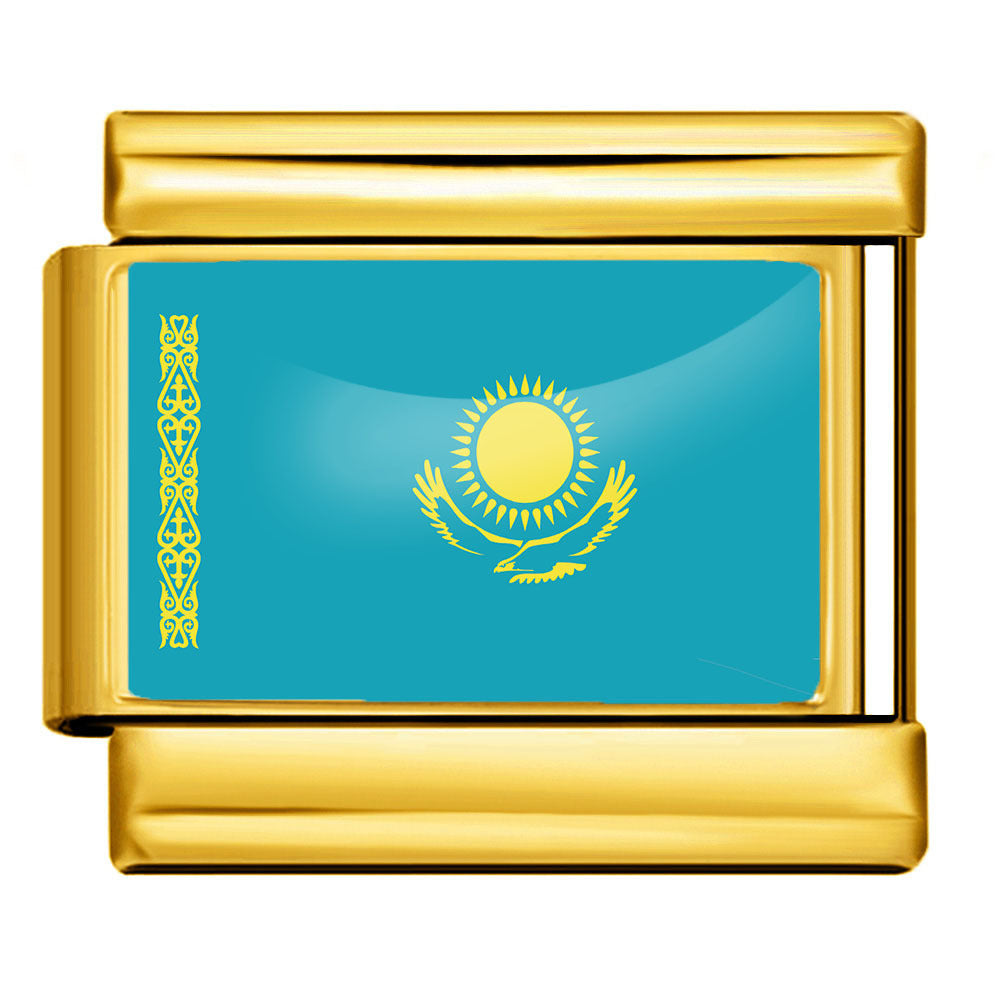 Gold Base World Flag Photo Resin Italian Charm Bracelet DIY Stainless Steel Stretch Watch Band Wristband