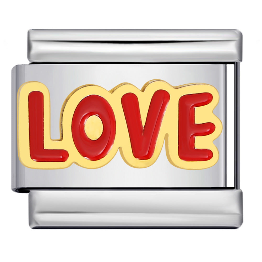 New Italian Module Bracelet Stainless Steel Welding Drip Oil Personalized English DIY Bracelet Accessories Wholesale