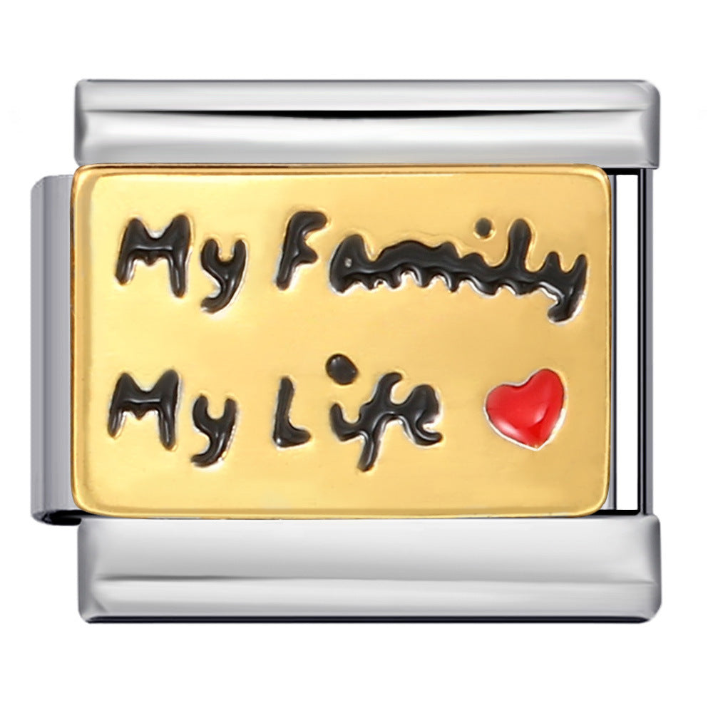 Gold Bottom English Love Italian Module Bracelet Stainless Steel Welding Gold Plating Drip Oil DIY Elastic Bracelet