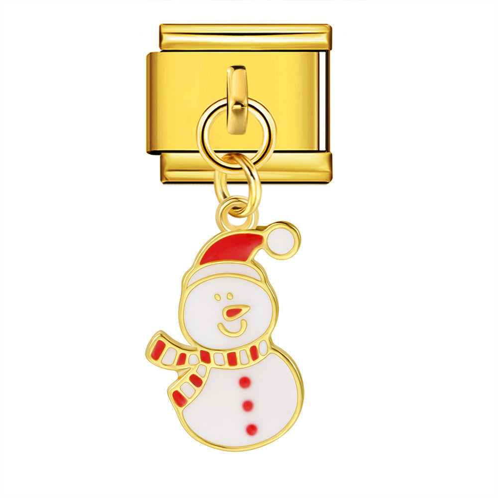 Single Hook Christmas Style Italian Module Bracelet with Gold Sole and Elastic Splicing DIY Titanium Steel Strap Chain