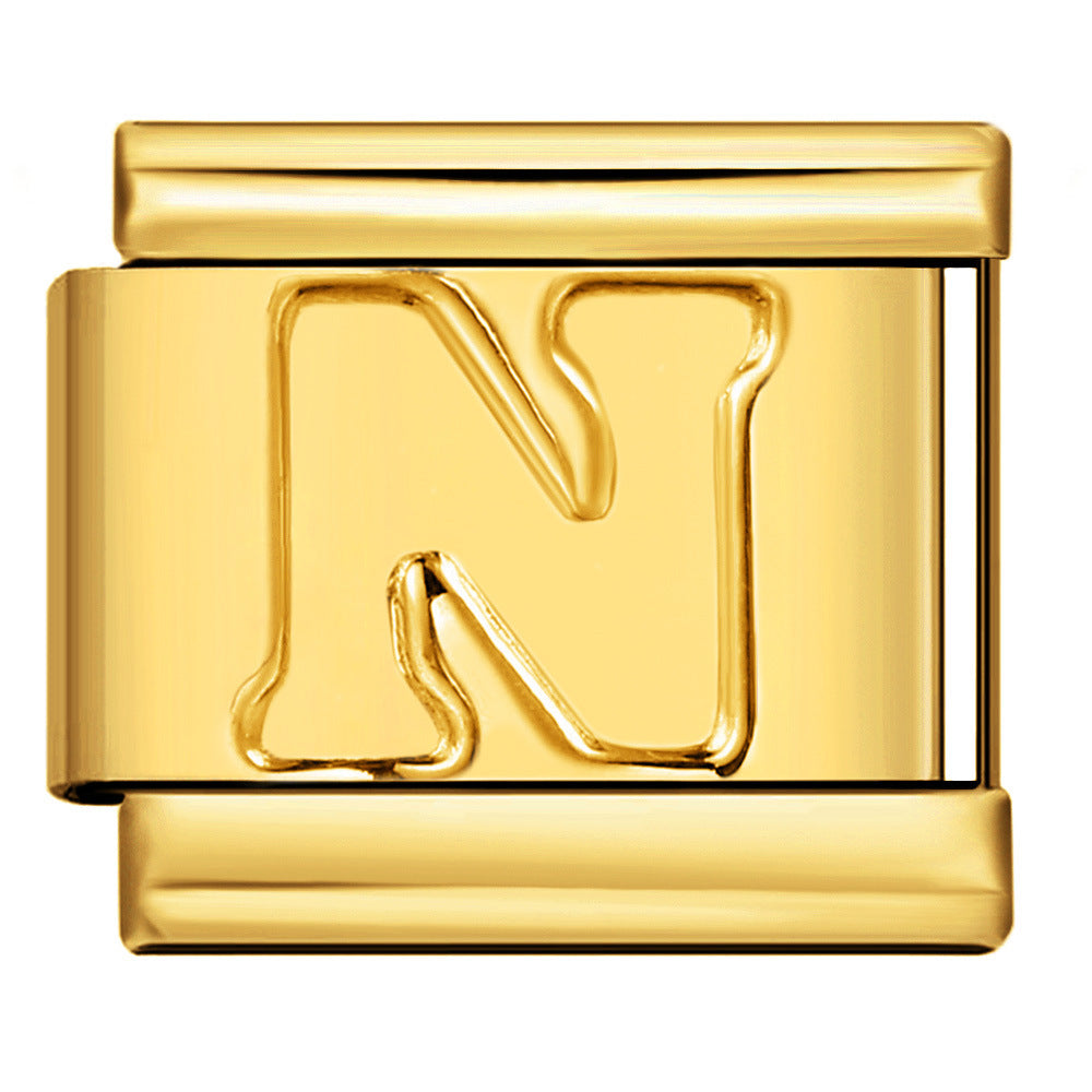 Golden Concave Letter Series Italian Module Bracelet Titanium Steel Stamping DIY Elastic Splicing Bracelet Accessories