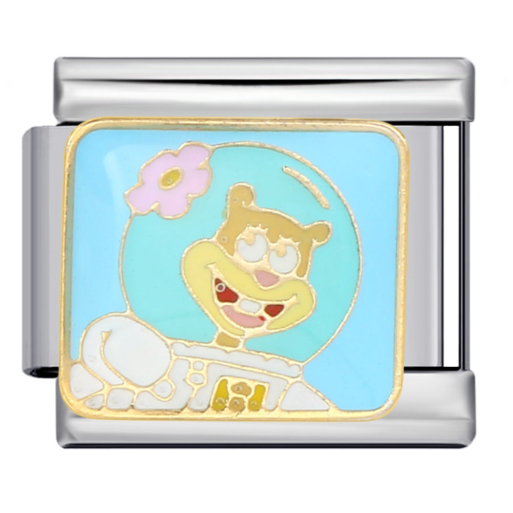 Cross Border Cartoon Animal Series Titanium Steel Welding Drip Oil DIY Bracelet Italian Module Bracelet Accessories Wholesale