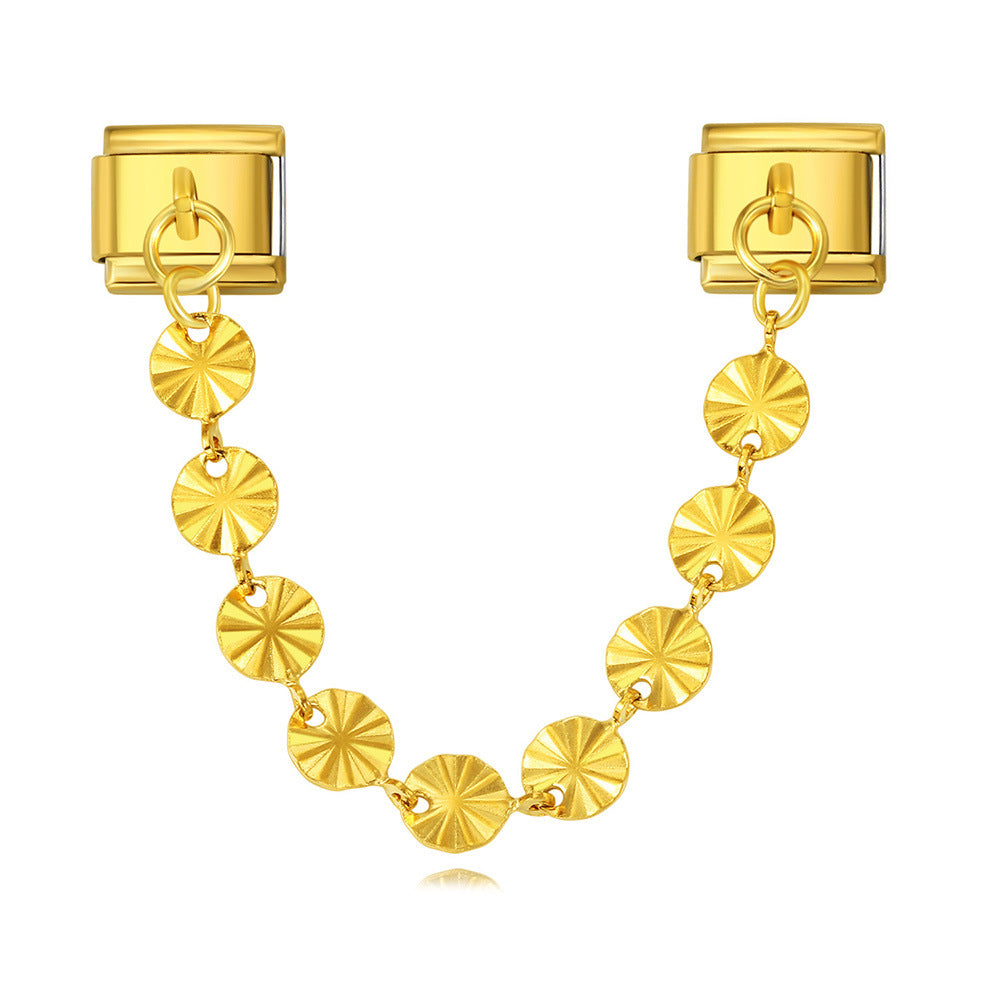 New Gold and Silver Bottom Double Hanging Pendant Italian Module Bracelet Stainless Steel Hook DIY Elastic Strap Chain