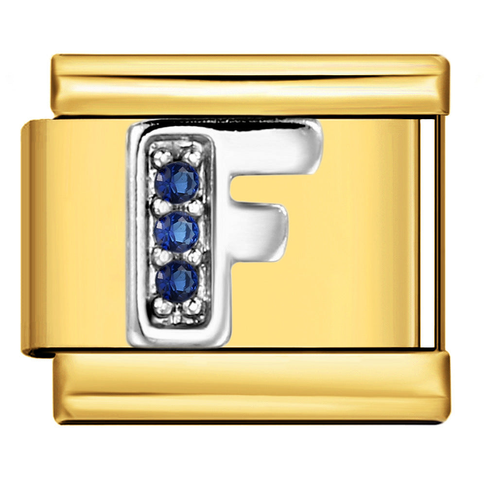 Italian Module Bracelet Gold Background Blue Diamond Letters DIY Stainless Steel Elastic Assembly Welded Strap Bracelet