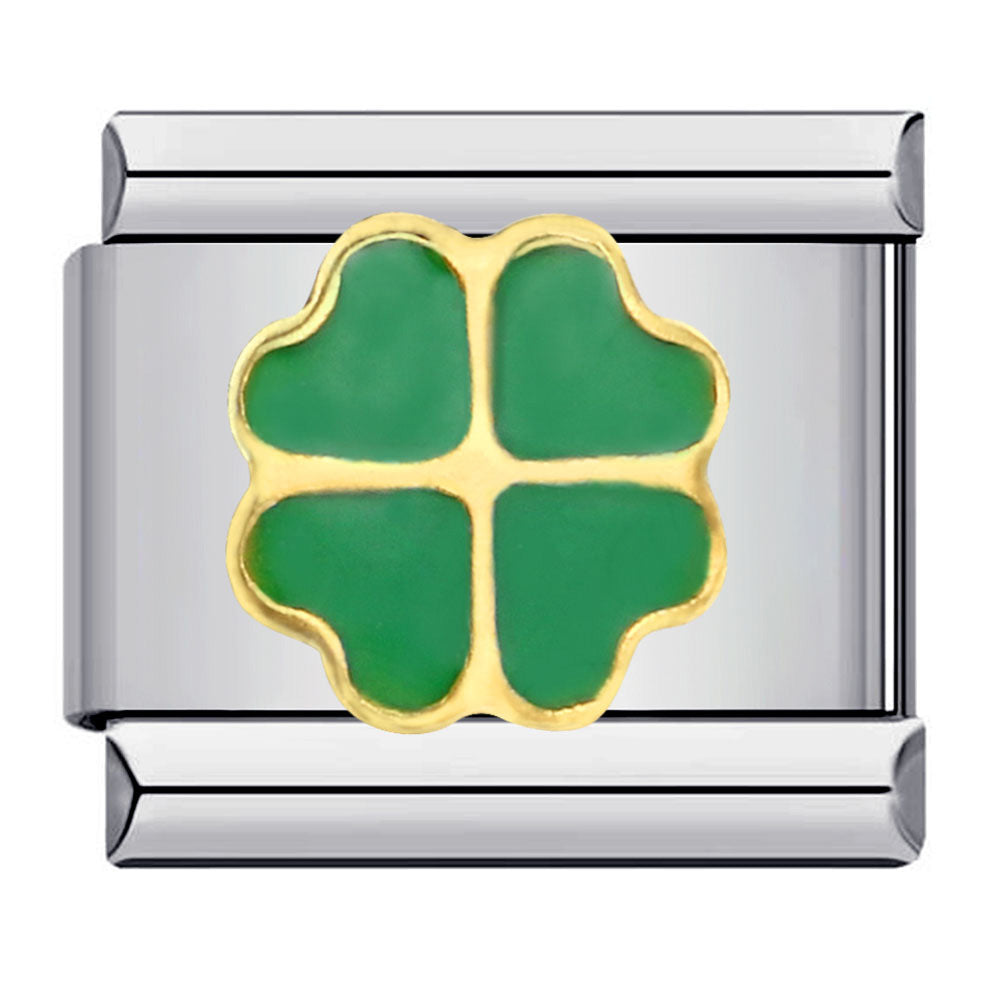 Lucky Clover Laser Carving Italian Module Bracelet Stainless Steel DIY Fashion Bracelet Strap Chain