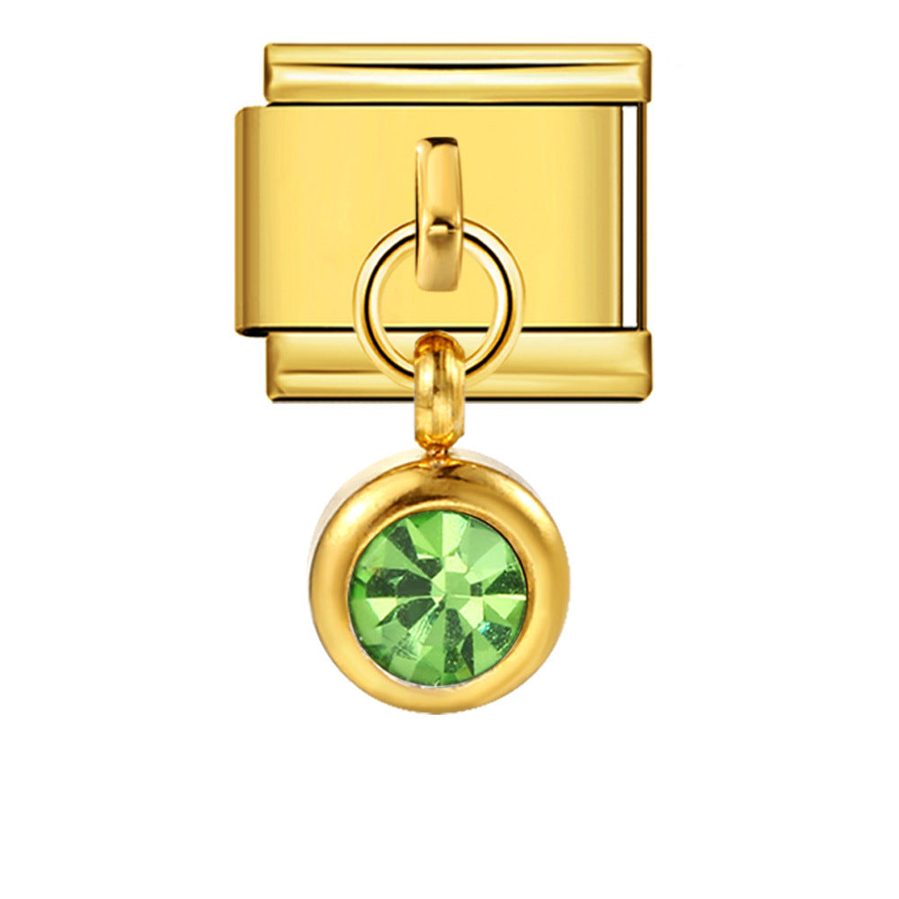 Colorful Birthstone Gold and Silver Base Circular Pendant, Italian Module Bracelet, Titanium Steel Hook, Fashionable and Versatile Bracelet