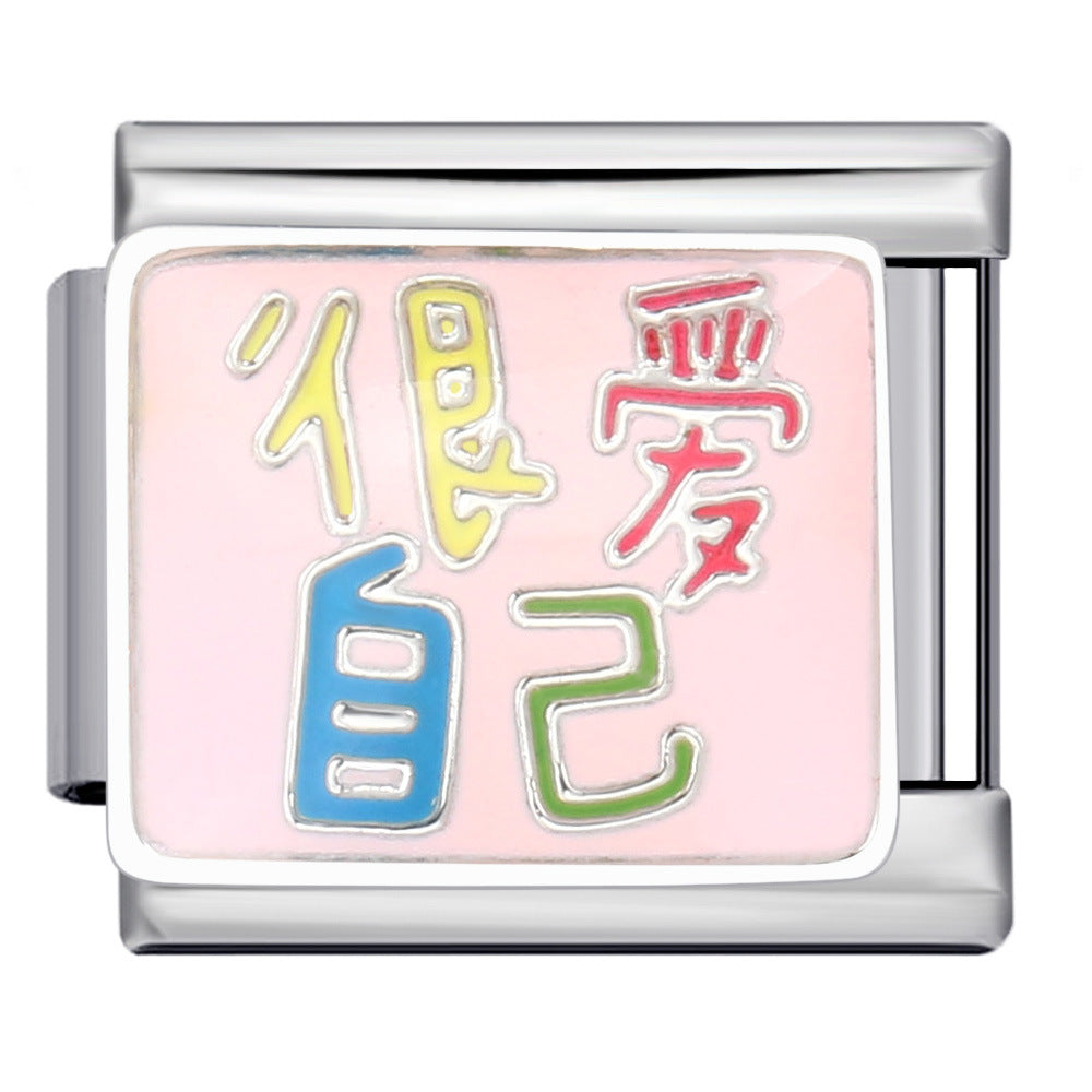 Long Letter Titanium Steel Welding Drip DIY Italian Module Bracelet Italian Charm Bracelet