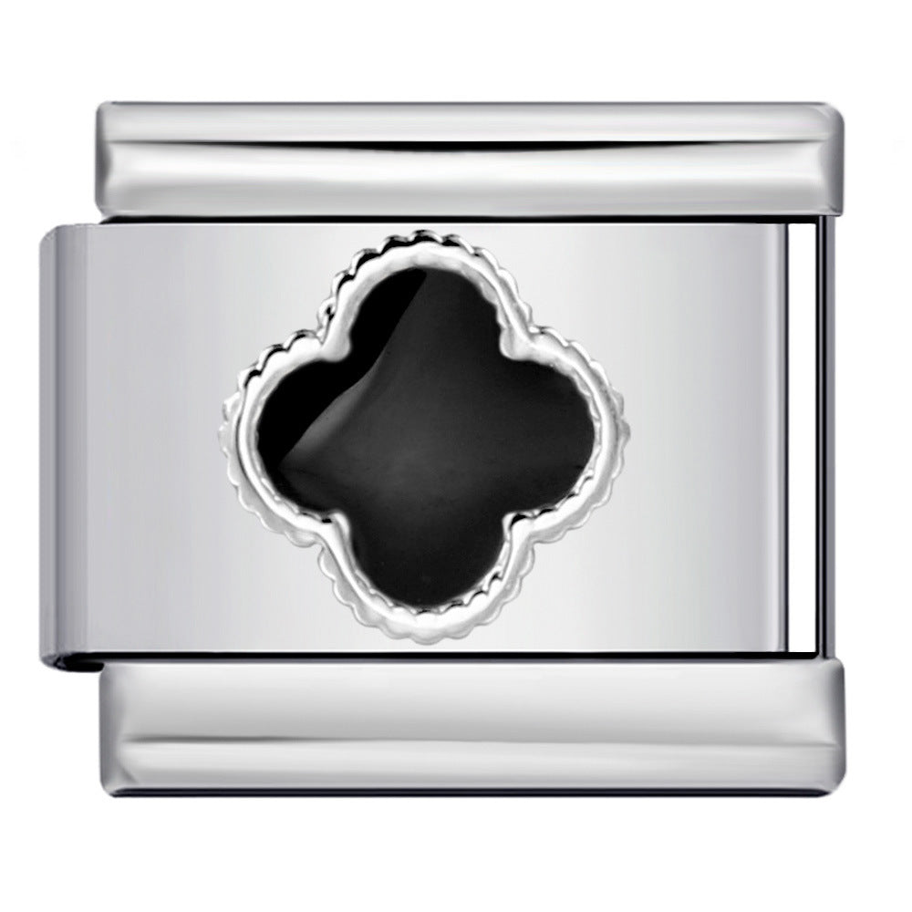 Color Dripping Oil Clover Module Bracelet Stainless Steel Stamping Pattern DIY Elastic Bracelet Accessories Wholesale