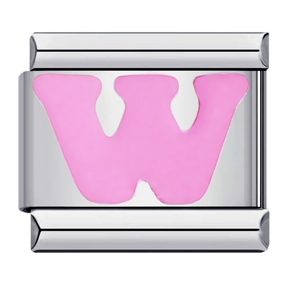 New Titanium Steel Pink English Letter DIY Italian Module Bracelet Italian Charm Bracelet