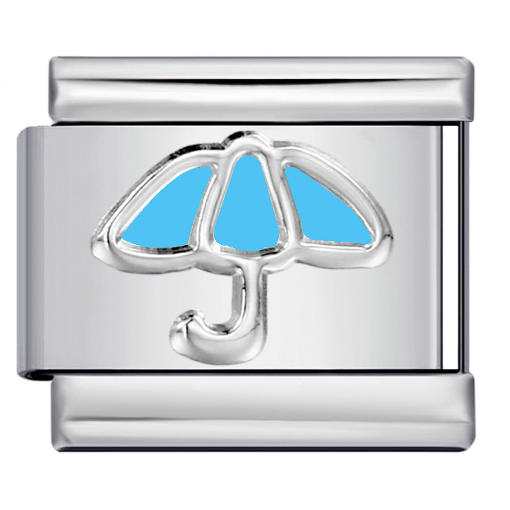 New Color Dripping Oil Umbrella Pattern DIY Italian Module Bracelet Stainless Steel Stamped Splicing Strap Chain