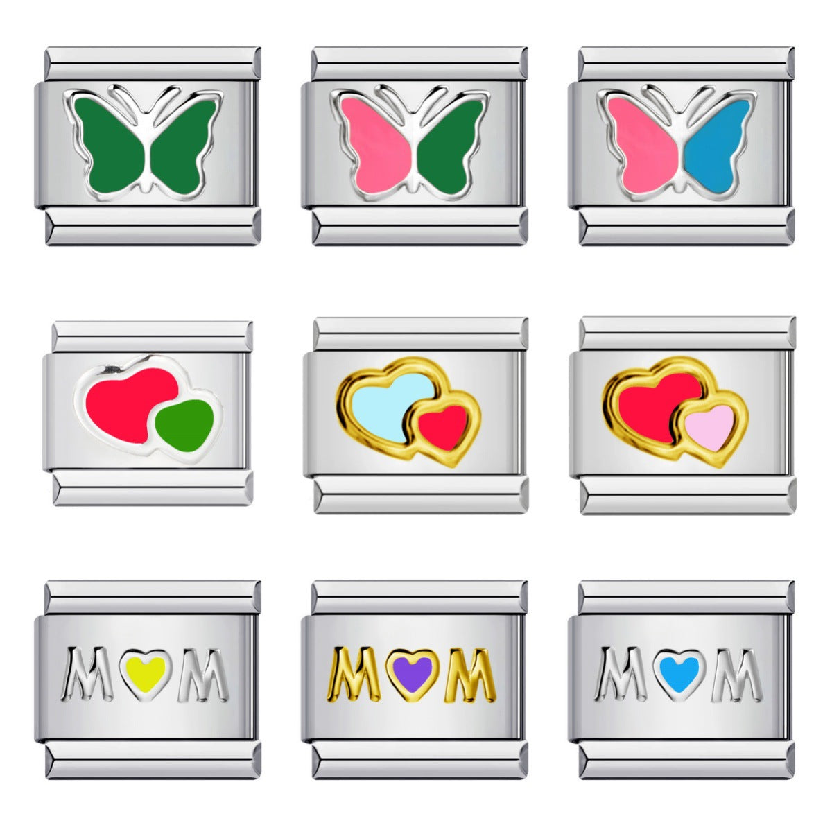 Italian Module Bracelet Color Drip Oil Stamping Pattern DIY Titanium Steel Elastic Splicing Bracelet Accessories Wholesale