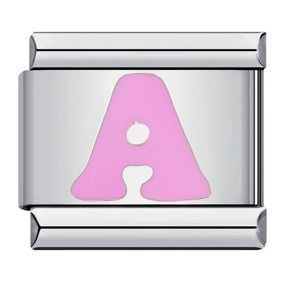 New Titanium Steel Pink English Letter DIY Italian Module Bracelet Italian Charm Bracelet