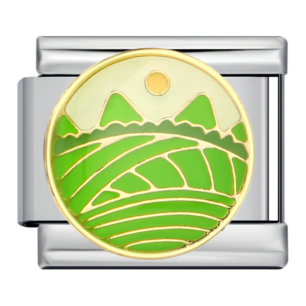 New River, Mountain, Seaside Scenery Italian Module Bracelet with Gold Plating and Oil Dripping DIY Welding Stainless Steel Bracelet