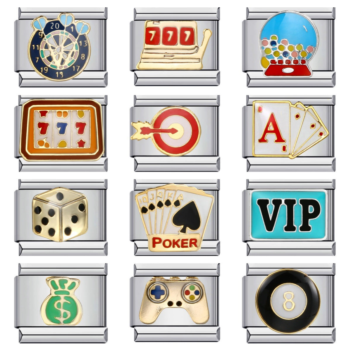 New Chess and Card Entertainment Stainless Steel Italian Module Bracelet Gold Plated Drip Oil Personalized DIY Welding Bracelet Wholesale