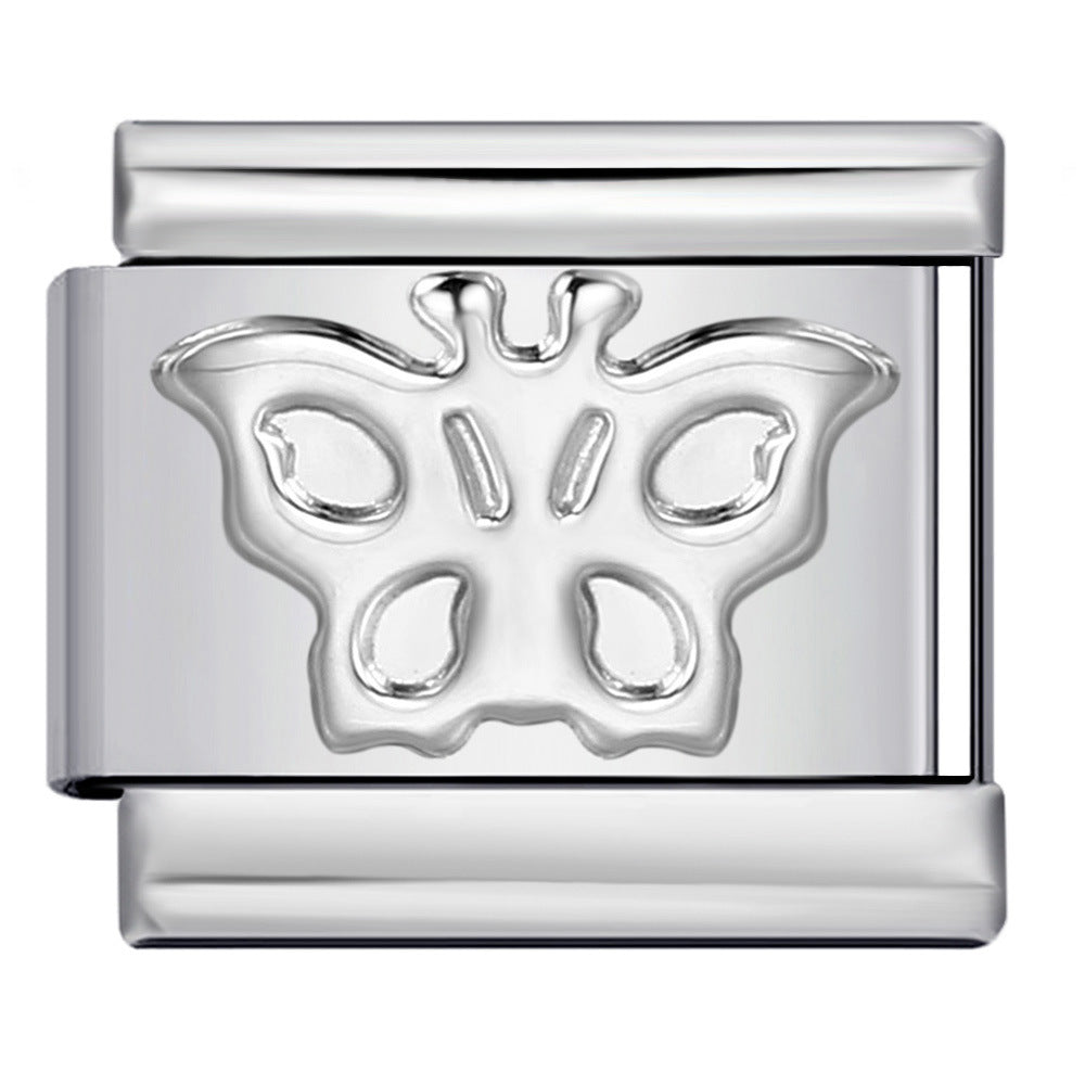 Titanium Steel Convex Silver Stamped DIY Italian Charm Bracelet with Unique Patterns