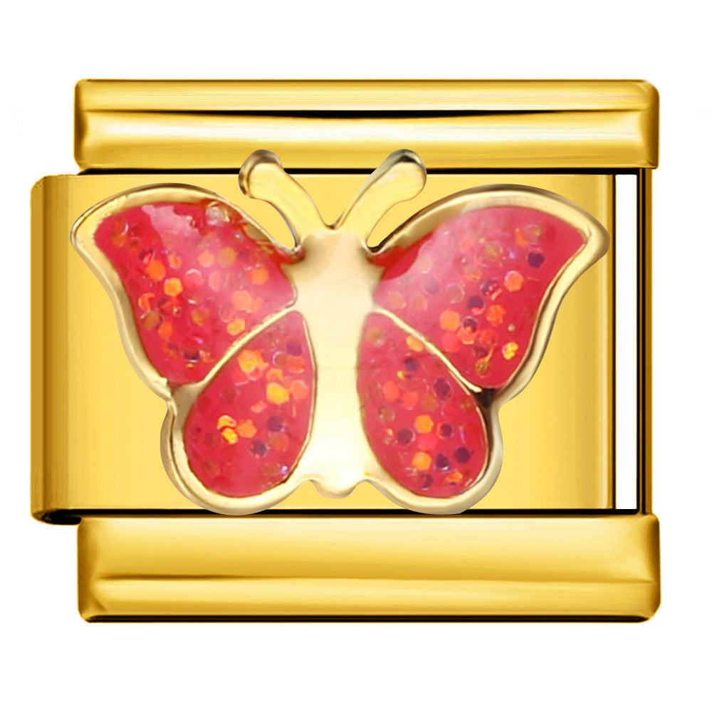 Gold Background Red Series Module Bracelet Accessories, Stainless Steel DIY Free To Match with Italian Charms Handmade Accessories