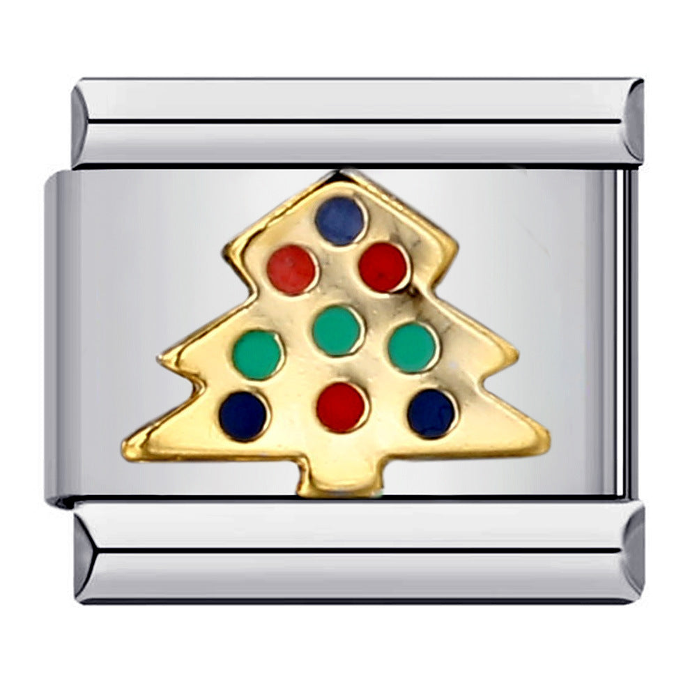 Fresh Titanium Steel Gold Plated Drip Oil Cartoon DIY Italian Module Bracelet Stainless Steel Welded Pattern Strap Chain