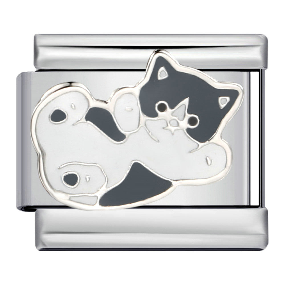 Pet Cat Dog Series Titanium Steel Welding Drip Bracelet Cartoon DIY Italian Module Wholesale Charm Bracelet for Animal Lovers