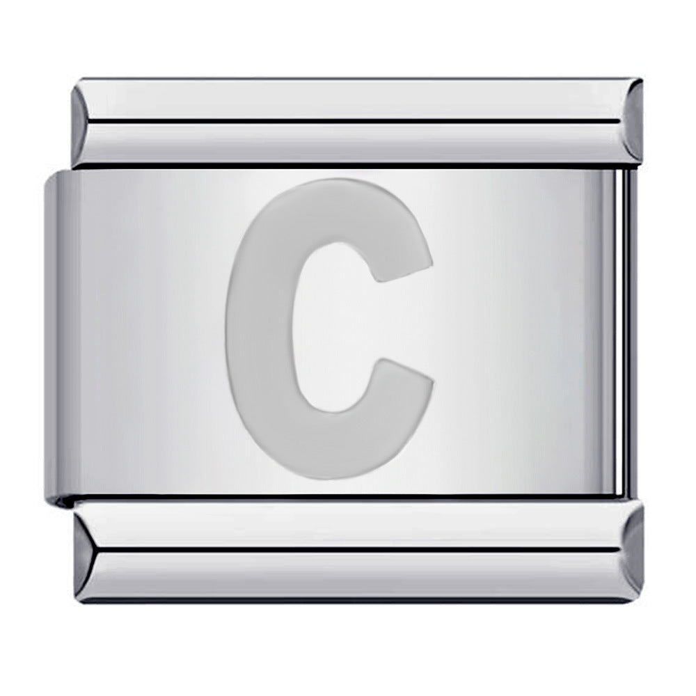 New Titanium Steel Silver Concave Surface 26 English Letters Italian Module Bracelet DIY Strap Chain Accessories Wholesale