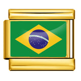 Gold Base World Flag Photo Resin Italian Charm Bracelet DIY Stainless Steel Stretch Watch Band Wristband