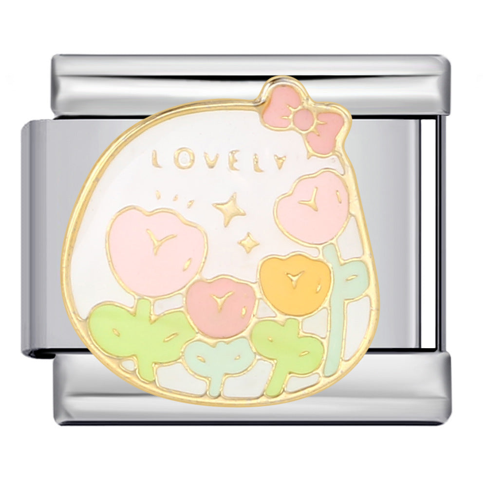 Italian Module Bracelet Flower Series Titanium Steel Drip Oil Welding Pattern DIY Elastic Splicing Fashion Bracelet